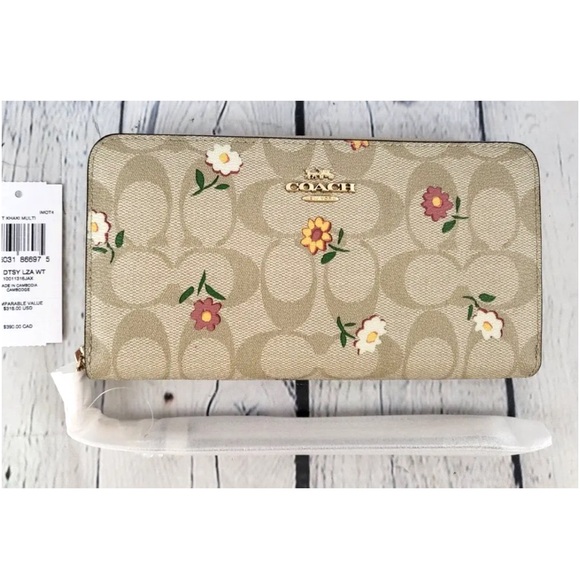 Coach Long Zip Around Wallet In Signature Canvas With Nostalgic Ditsy Print - Picture 6 of 6